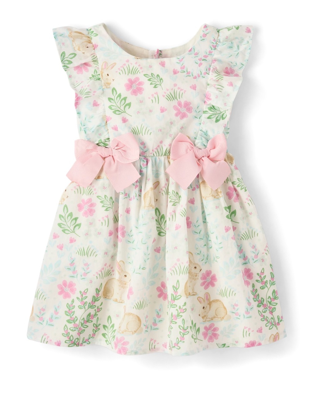 The Children's Place White Daisy Floral Bunny Dress with Pink Bows